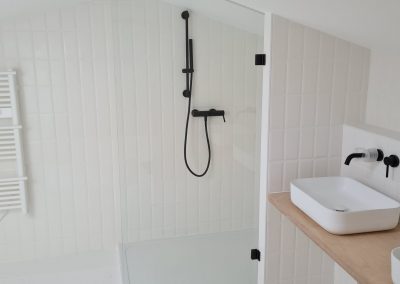 pose d'une paroi de douche minimaliste en verre dans appartement à sète