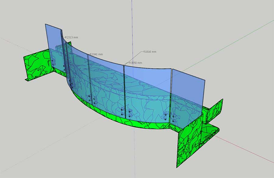 Modélisation 3D de garde corps en verre sur mesure